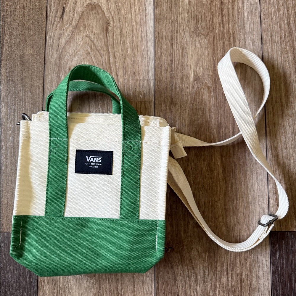 Vans Cream and Green Canvas Mini Tote with Strap